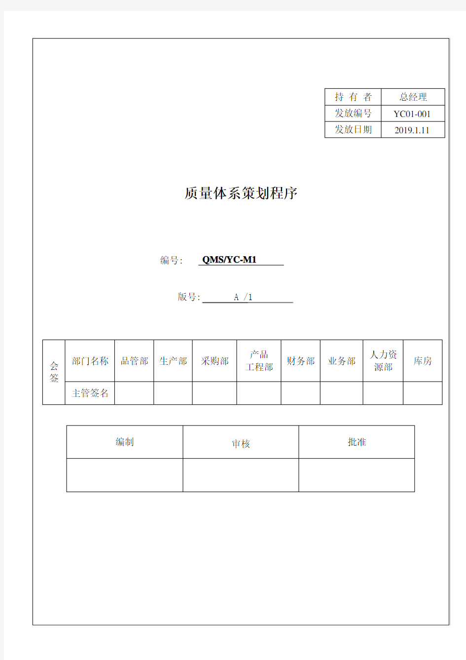 质量体系策划控制程序