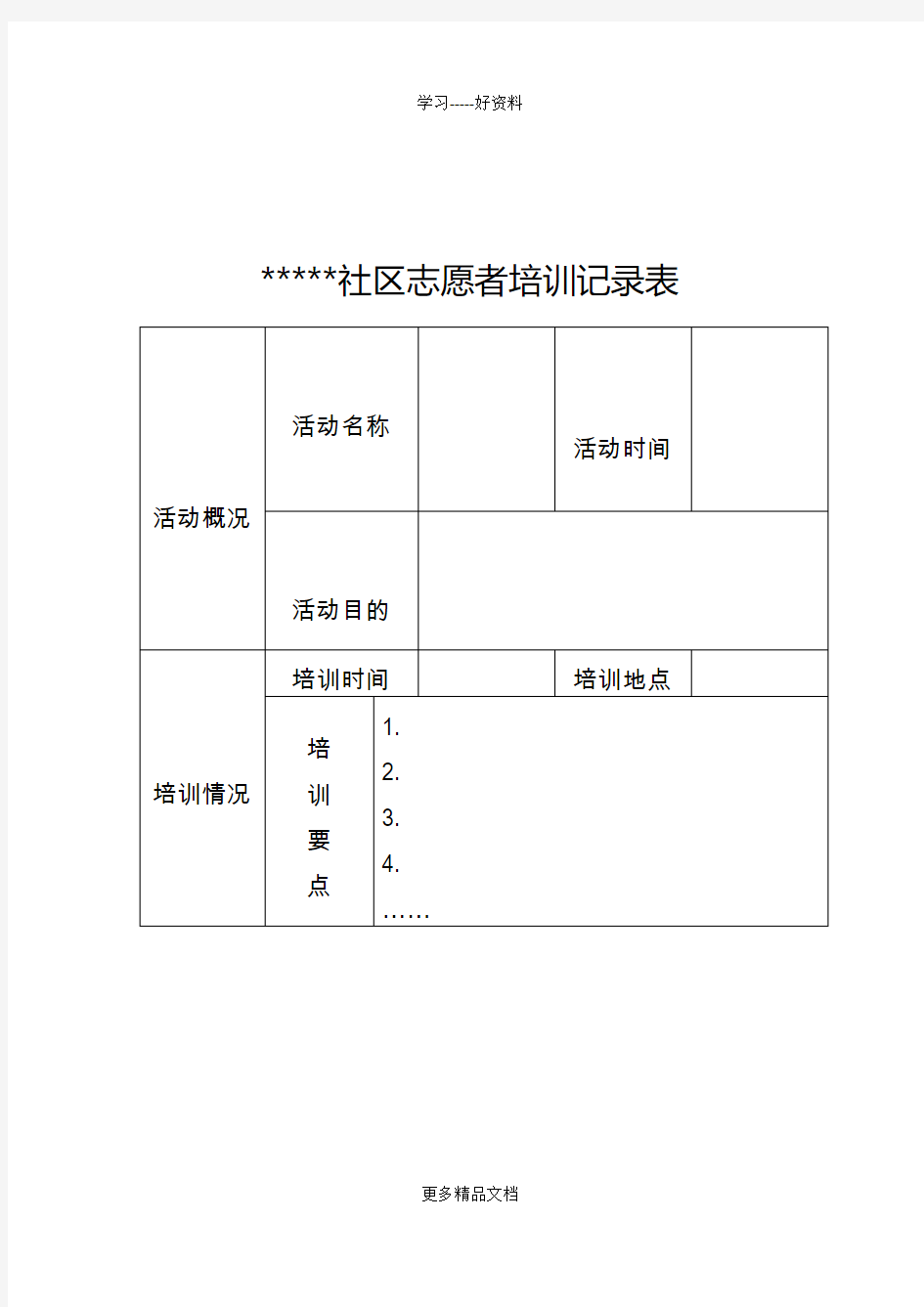 最新---社区志愿者培训记录表