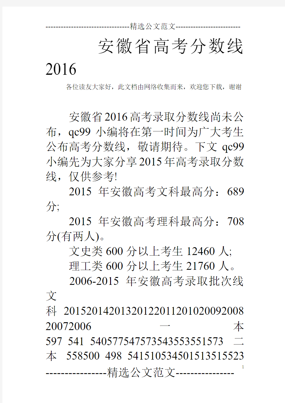 安徽省高考分数线2016 