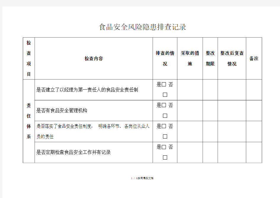 食品安全风险隐患排查记录