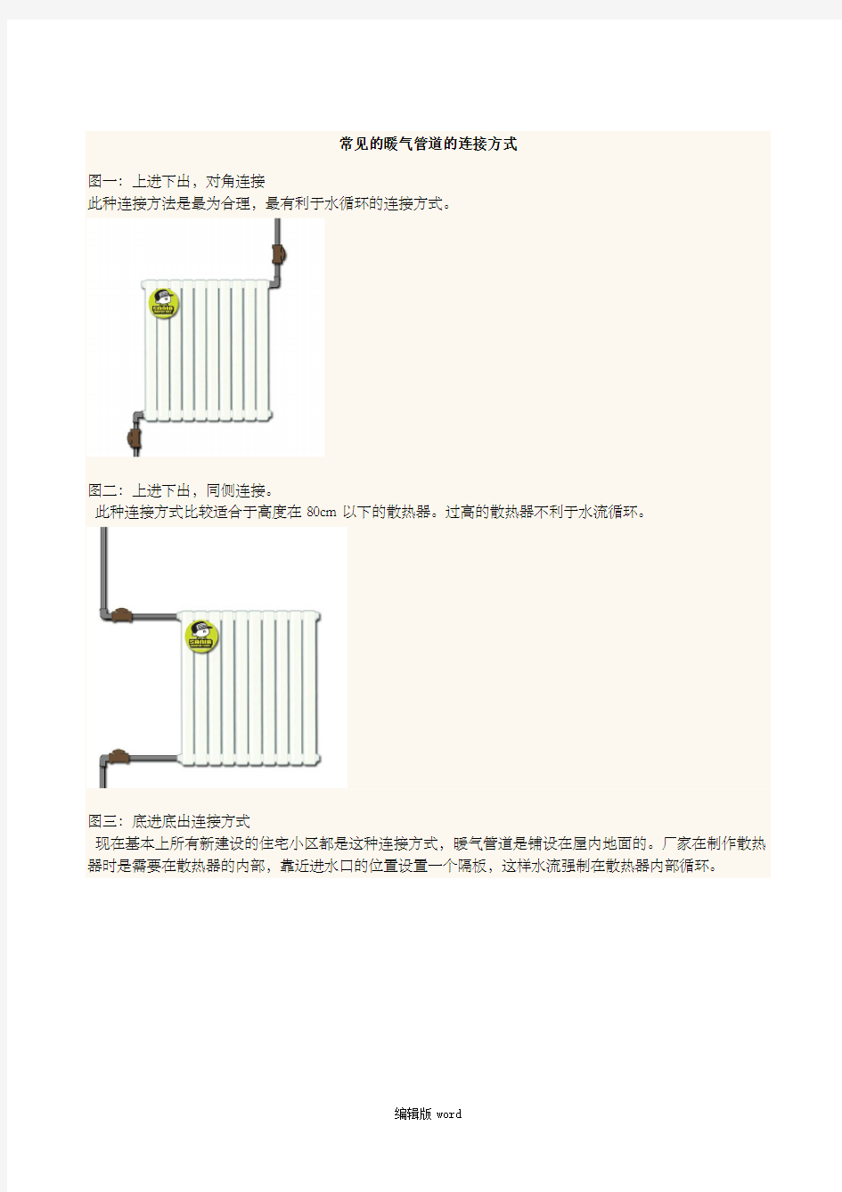 常见的暖气管道的连接方式
