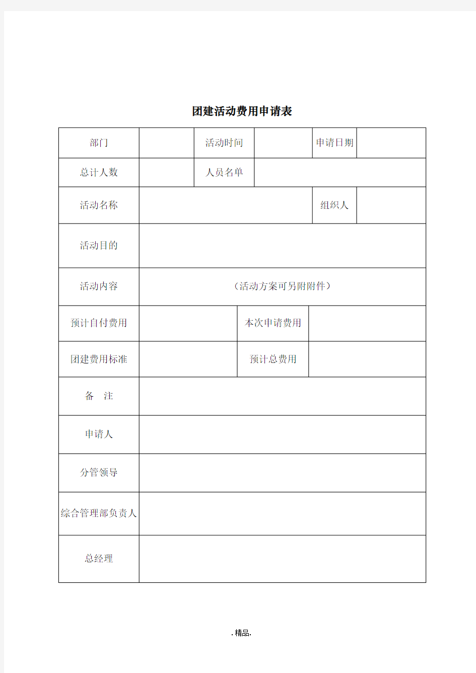 团建活动费用申请表概述.doc