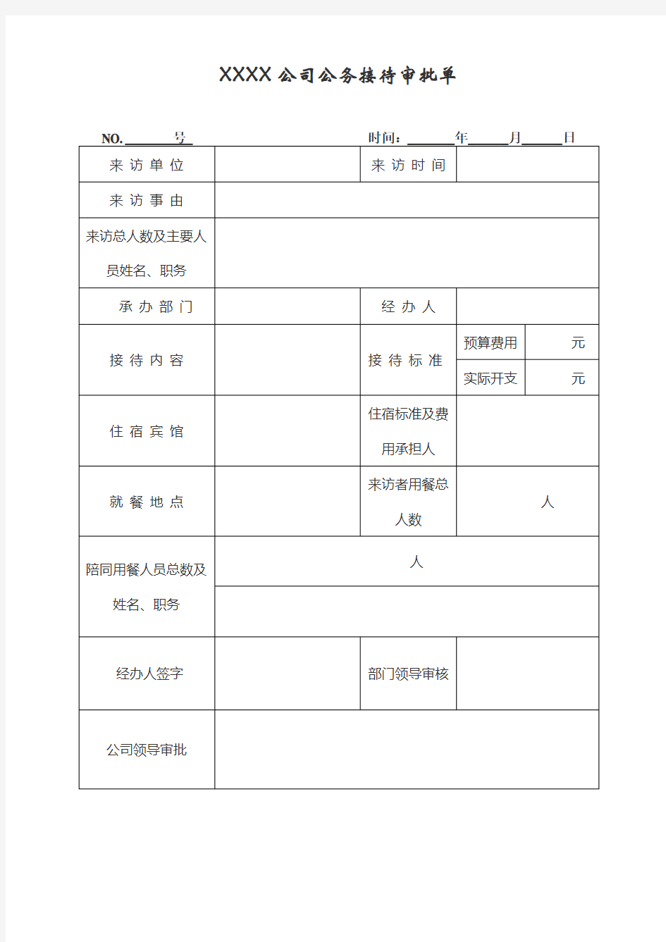 业务接待审批单