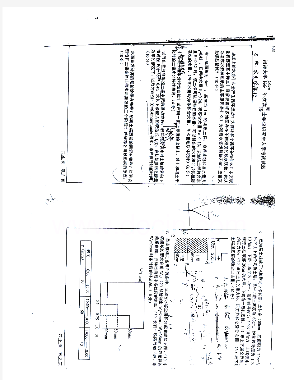 河海大学811水文学原理历年考研试题