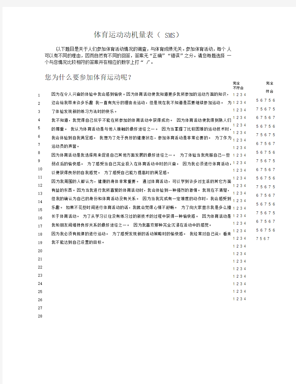 体育运动动机量表--------(SMS)