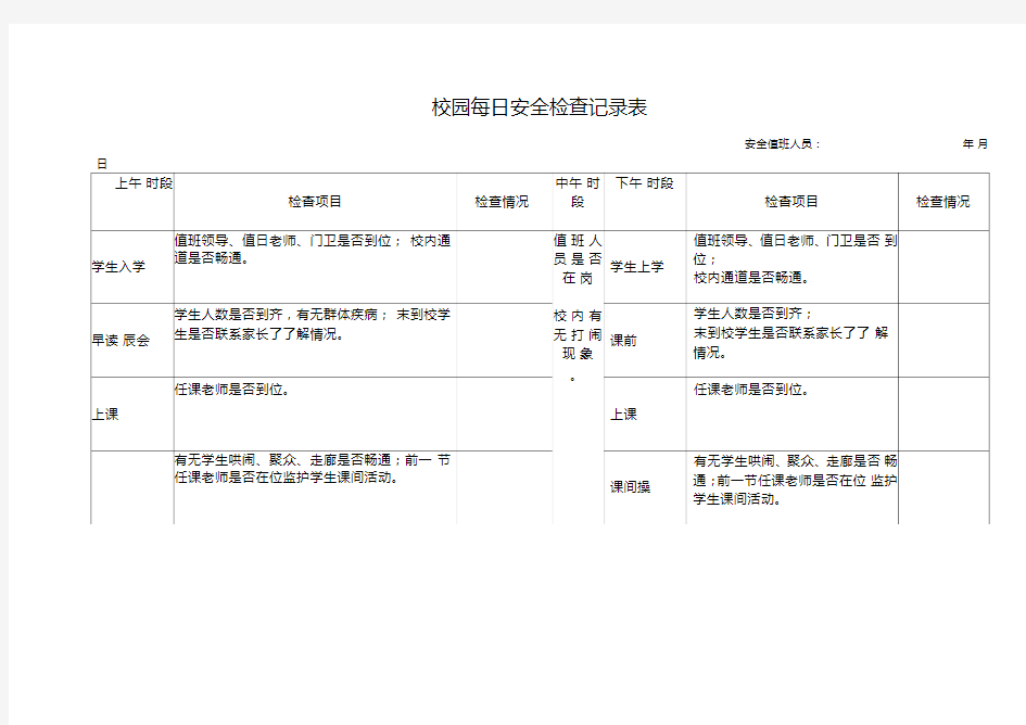 校园每日安全检查记录表