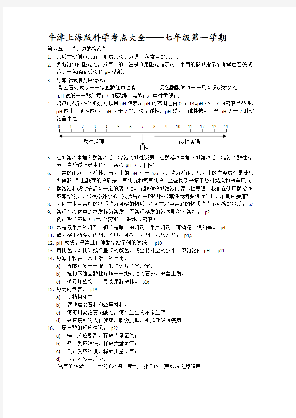 (完整word版)牛津上海版科学七年级上册考点大全
