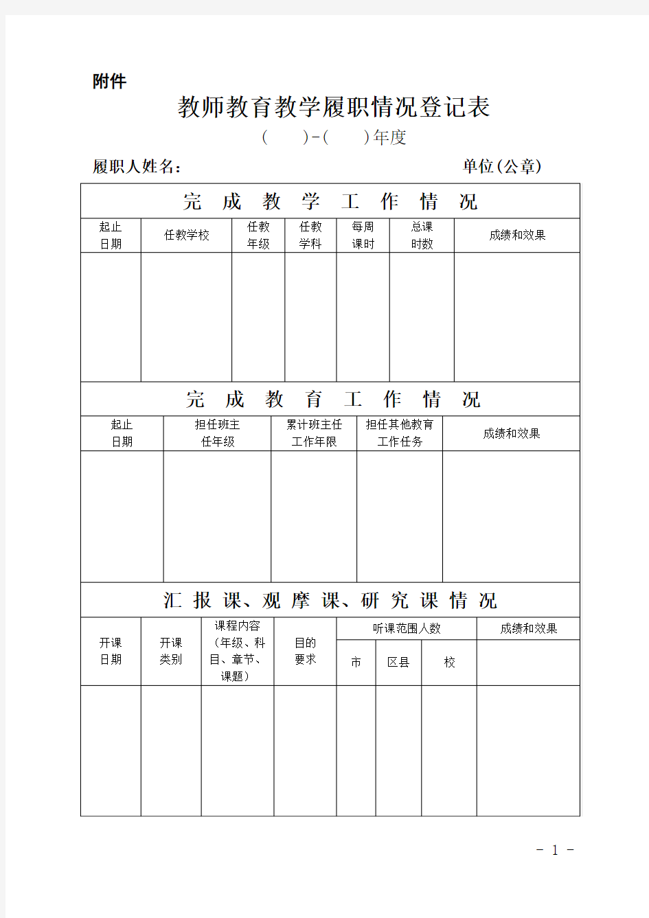 教师教育教学履职情况登记表