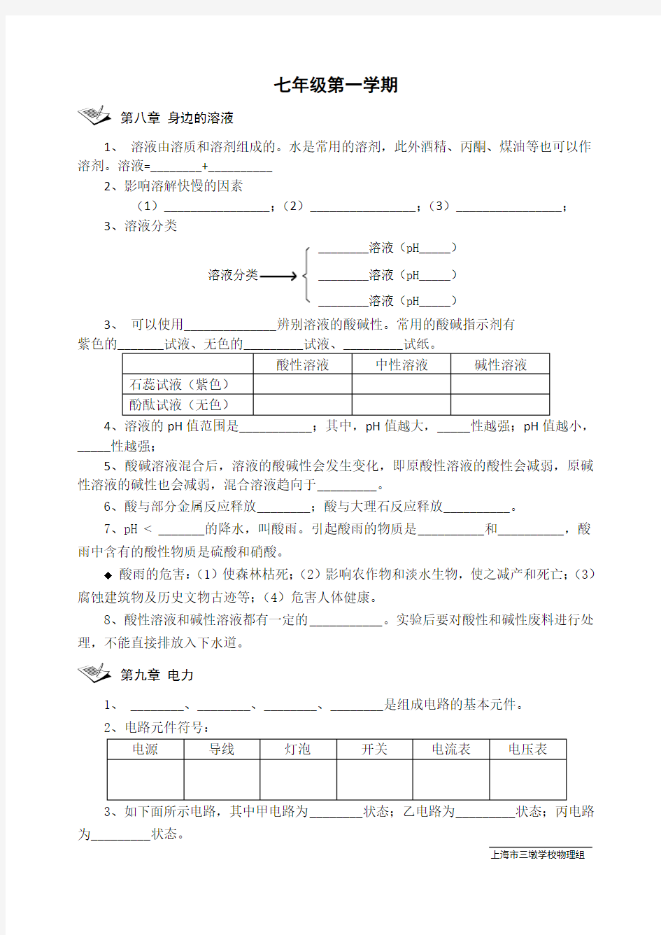 科学学业考考点【七年级上学期】-2016