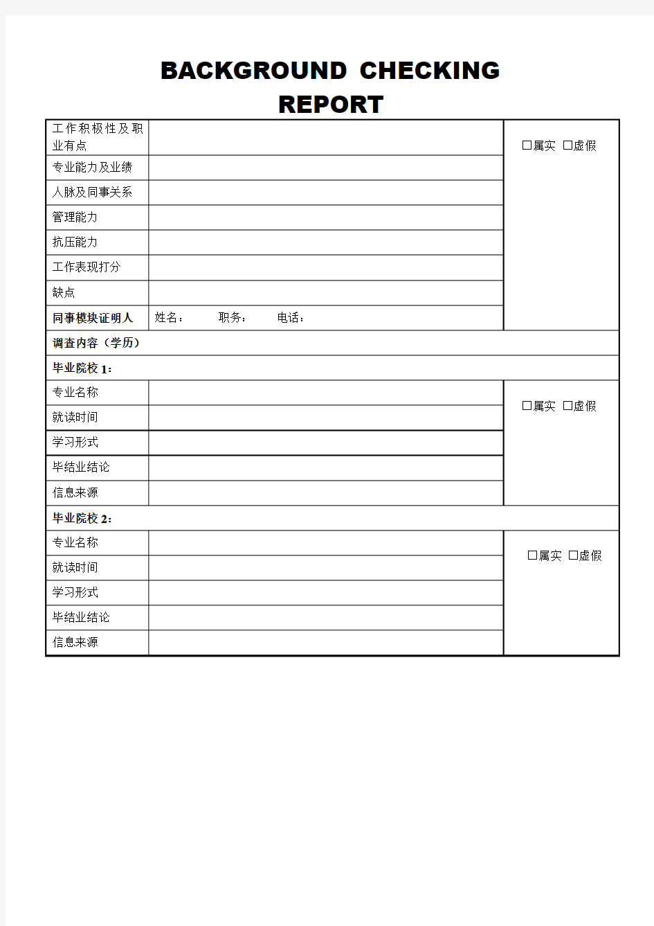 背景调查报告模版