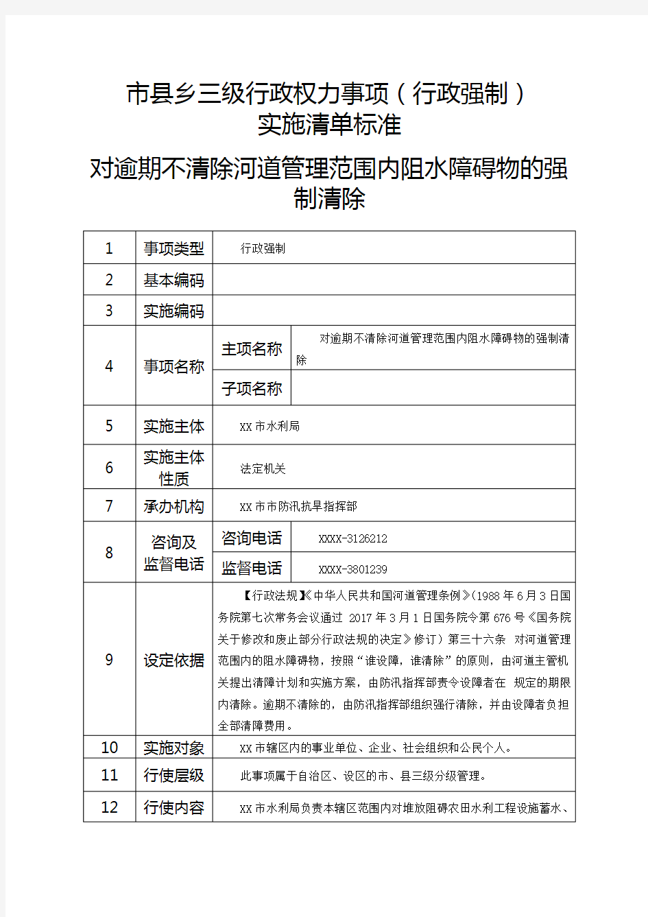 对逾期不清除河道管理范围内阻水障碍物的强制清除行政权力事项清单、廉政风险点及权力运行流程图doc版