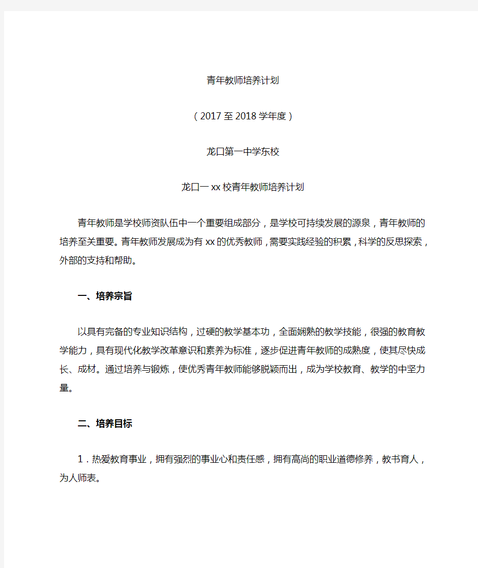 高中青年教师培养方案