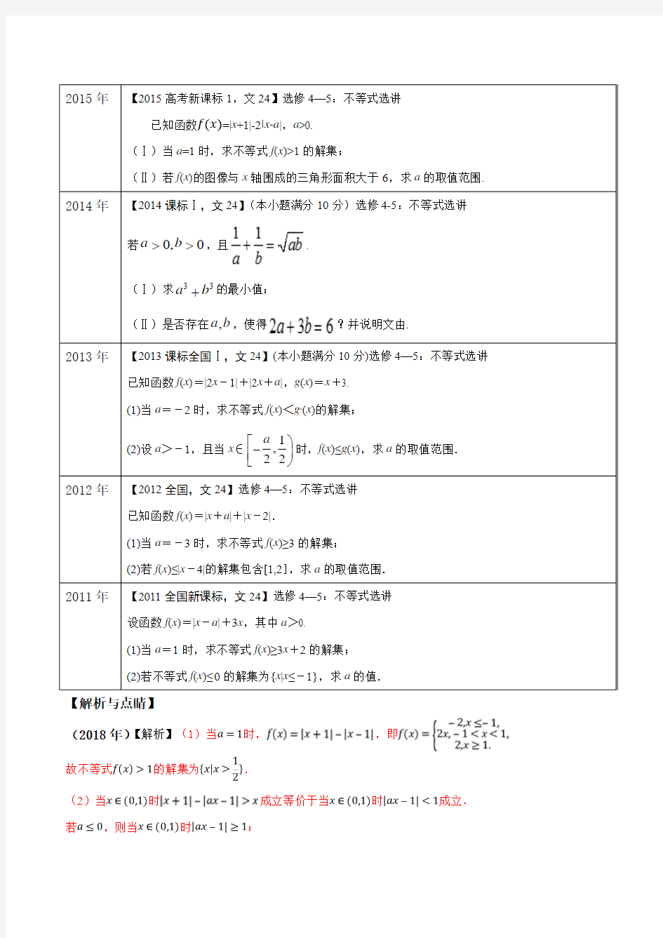 高考数学复习+不等式选讲大题-(文)