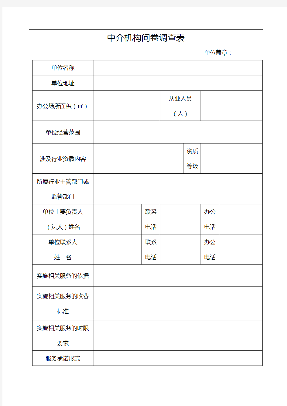 中介机构问卷调查表【模板】