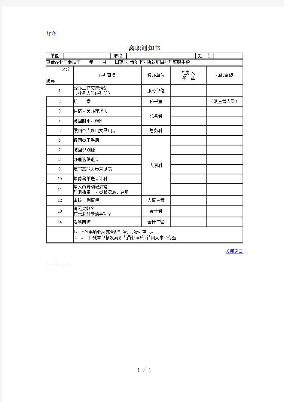 公司离职通知书(doc 1页)