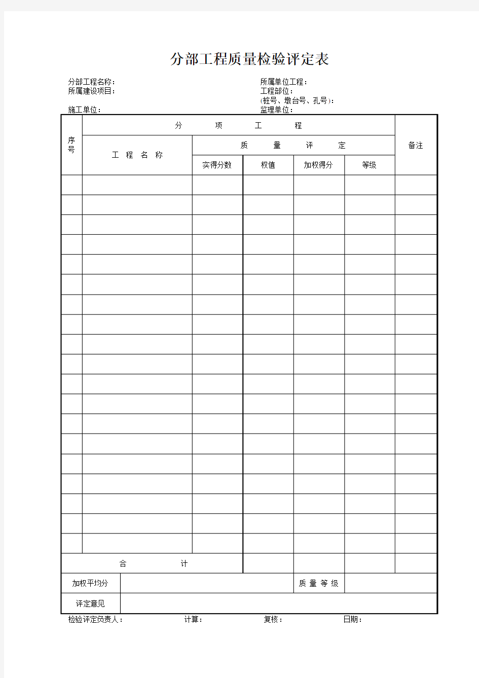 分部工程质量检验评定表(完整版)