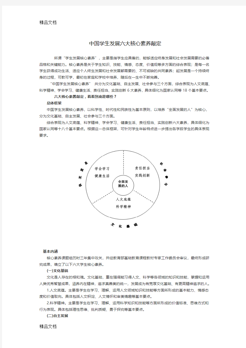 最新学生发展六大核心素养内容