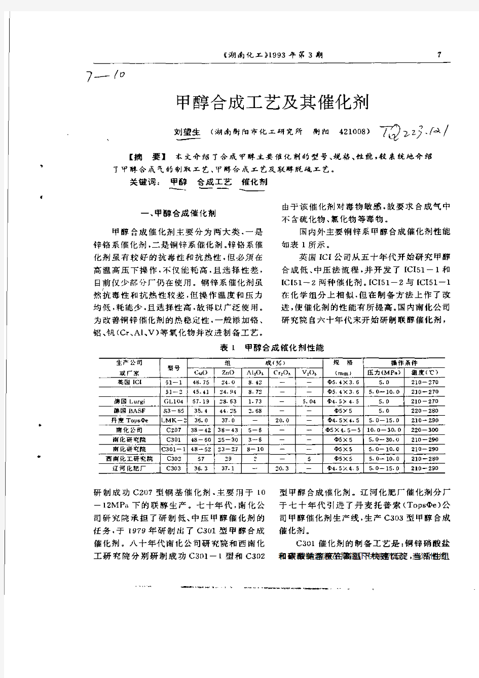 甲醇合成工艺及其催化剂