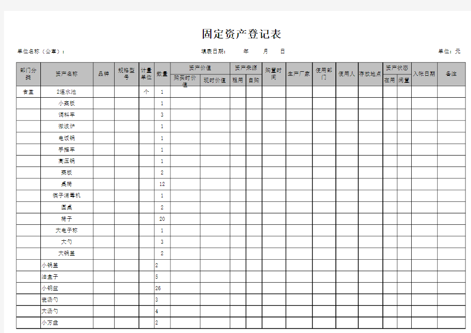 固定资产登记表