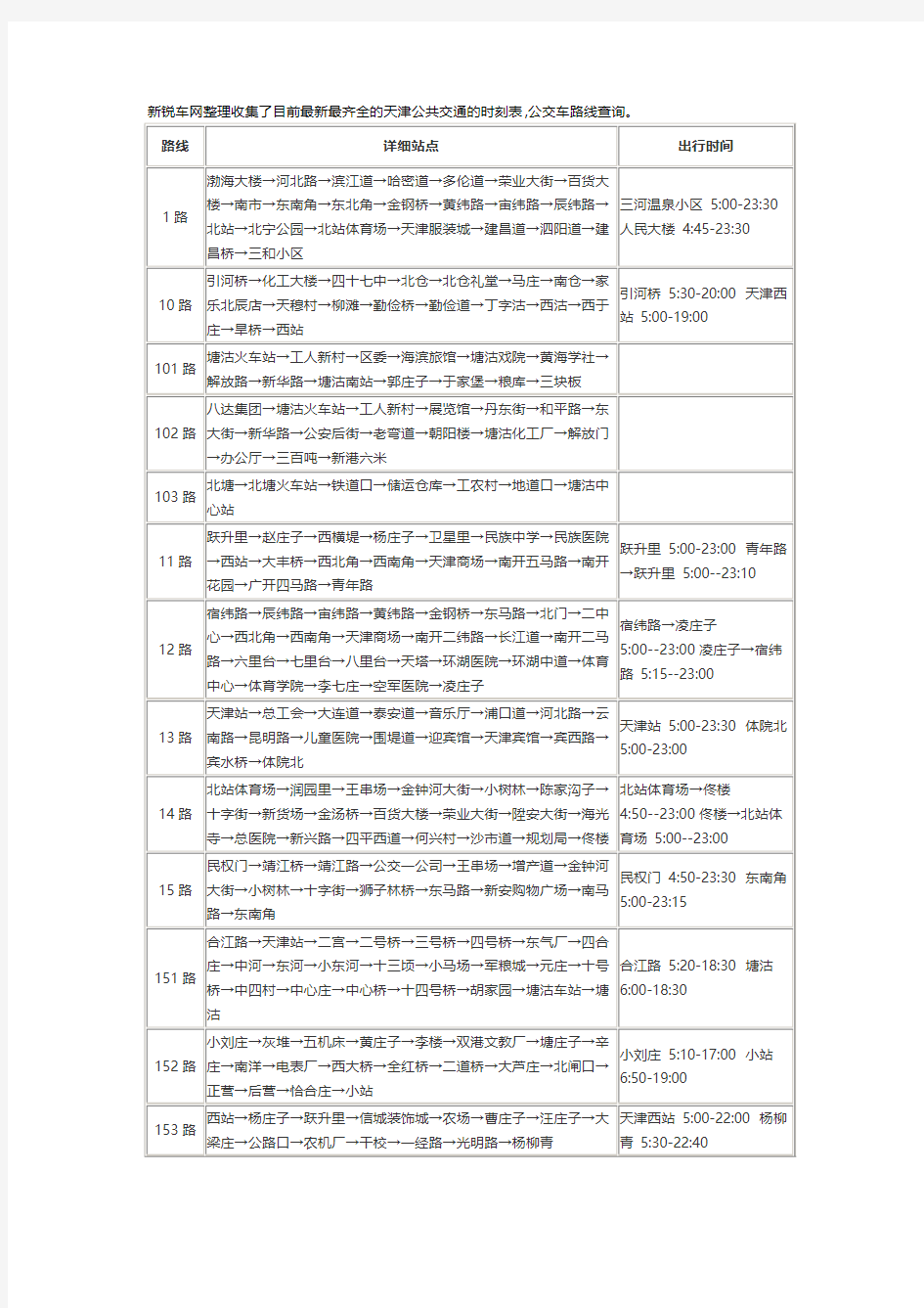 天津公共交通的时刻表