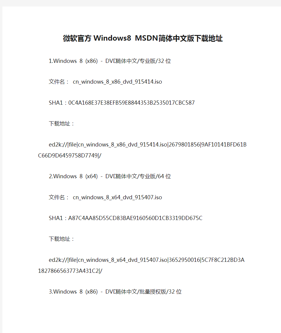 微软官方Windows8 MSDN简体中文版下载地址