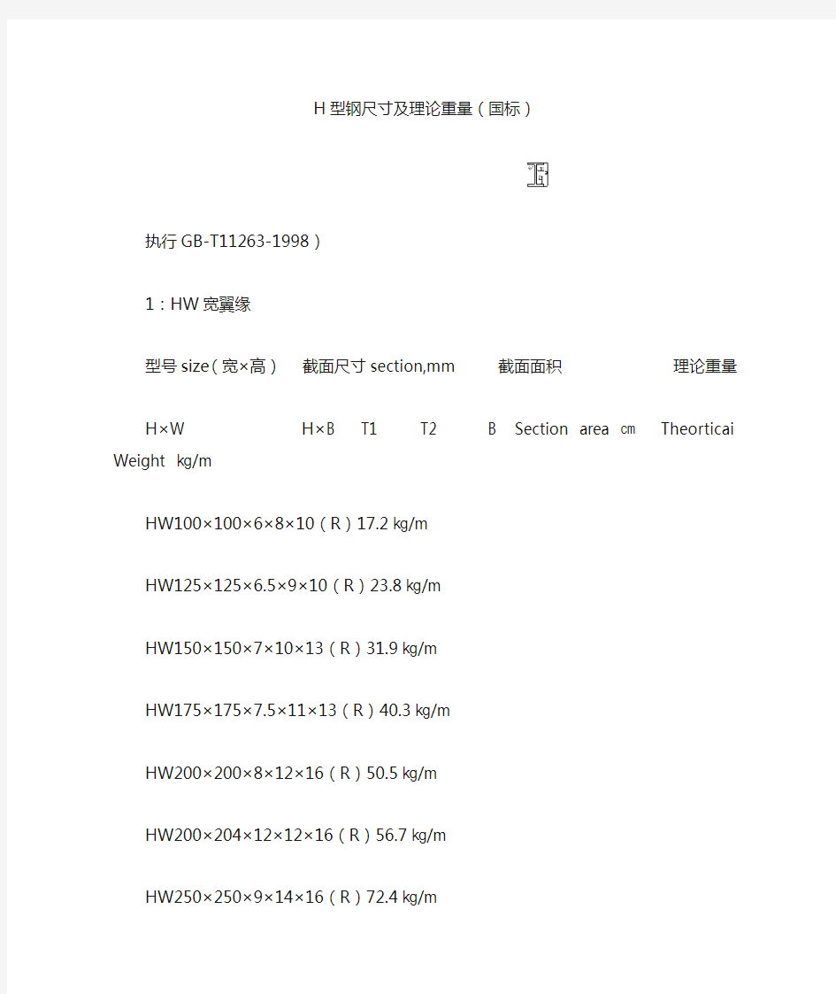 H型钢尺寸及理论重量