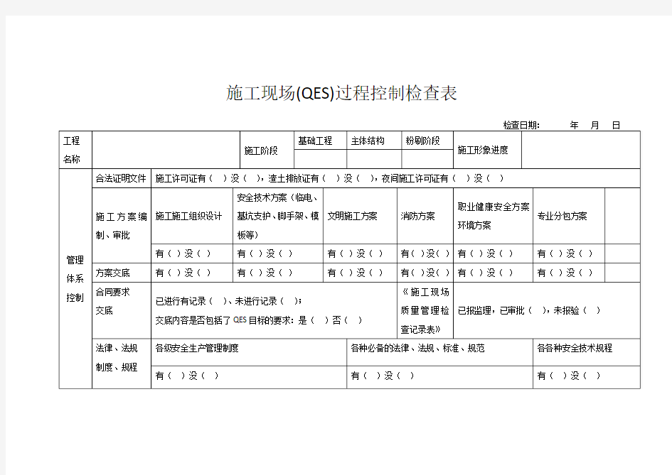 施工现场QES过程控制检查表