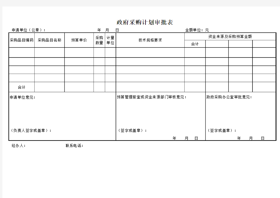 政府采购计划项目审批表