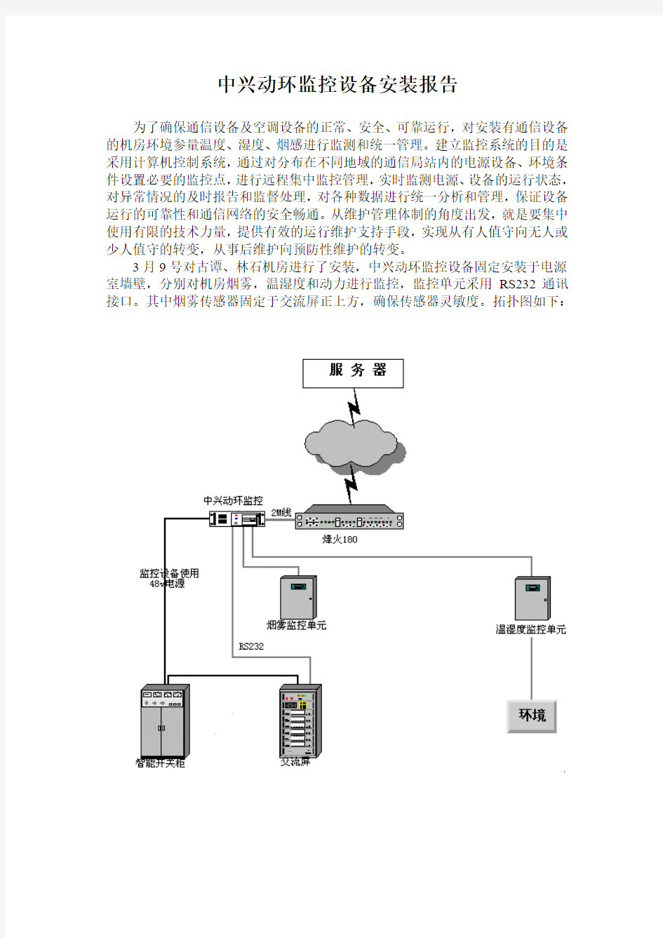 中兴动环监控设备安装报告