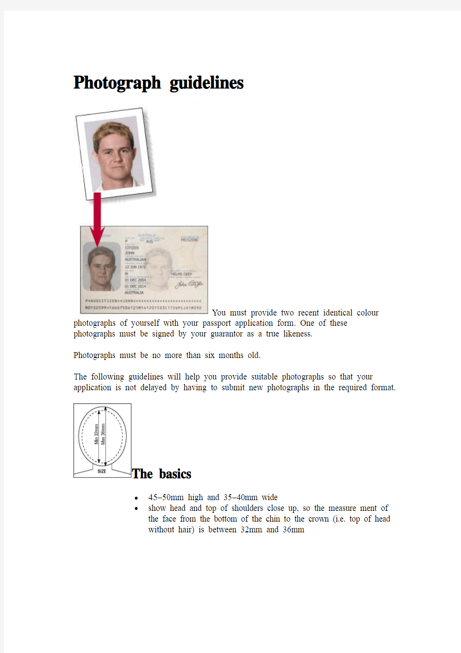 澳洲护照照片规格 Photograph guidelines