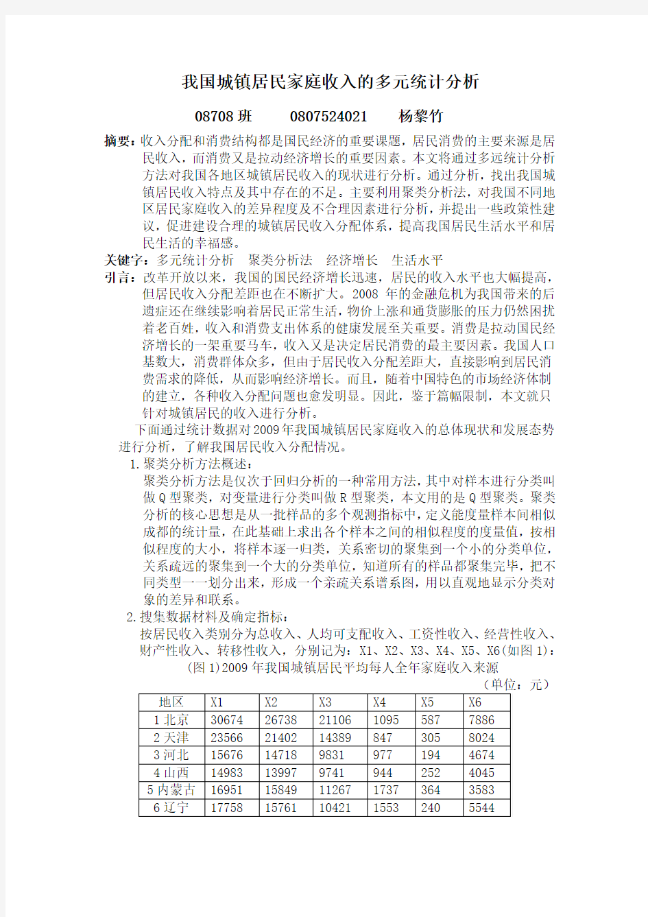 我国城镇居民家庭收入的多元统计分析