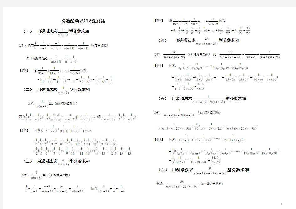 分数裂项求和方法总结
