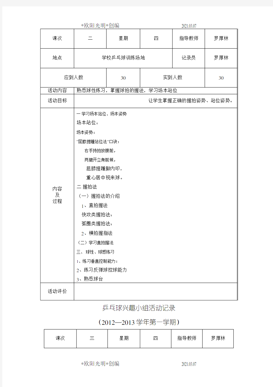 2021年乒乓球社团活动记录