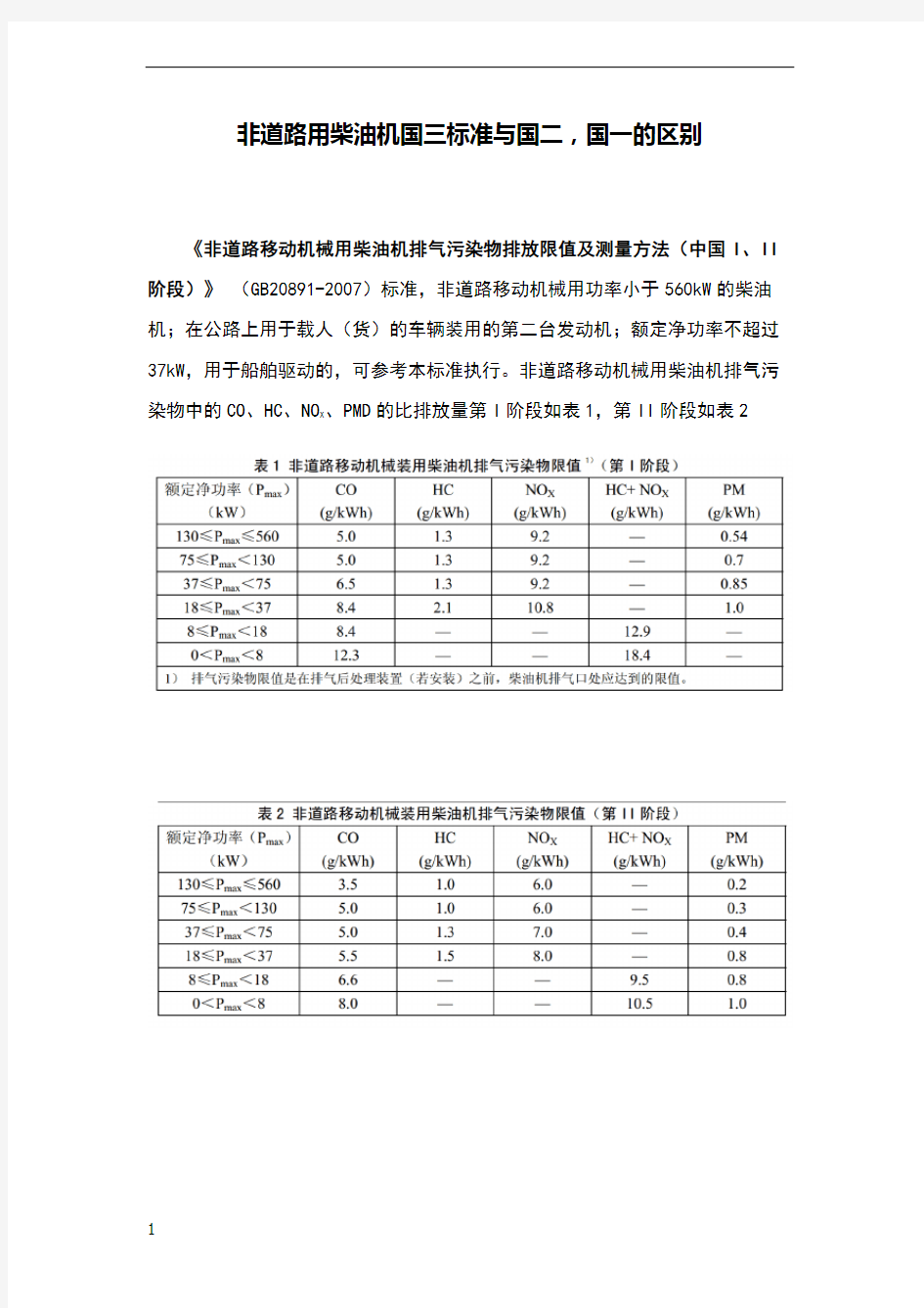 非道路用柴油机国三标准与国二、国一区别