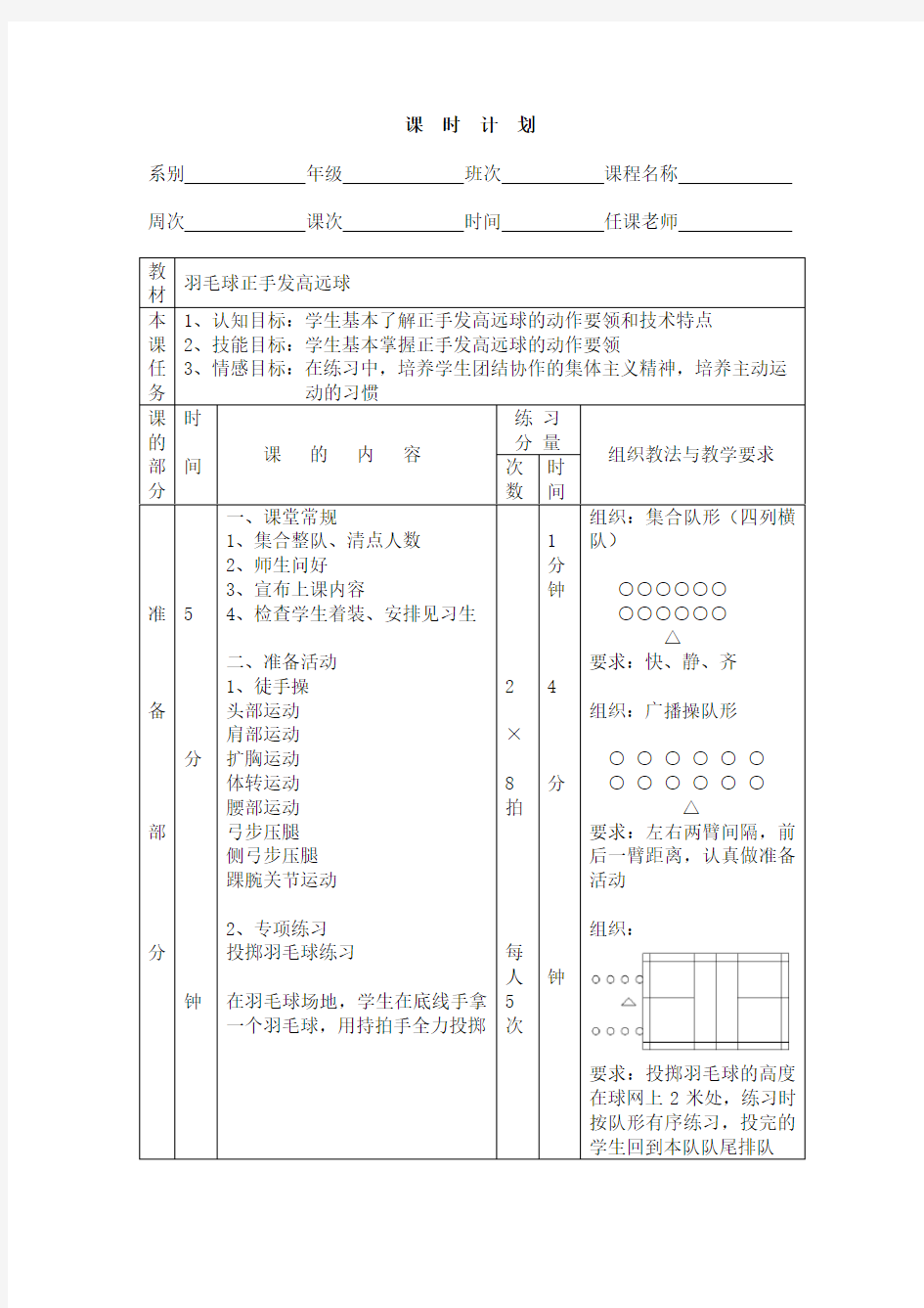 (完整版)羽毛球正手发高远球教案