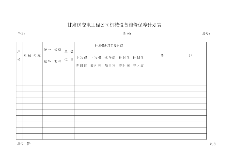 机械设备维修计划表