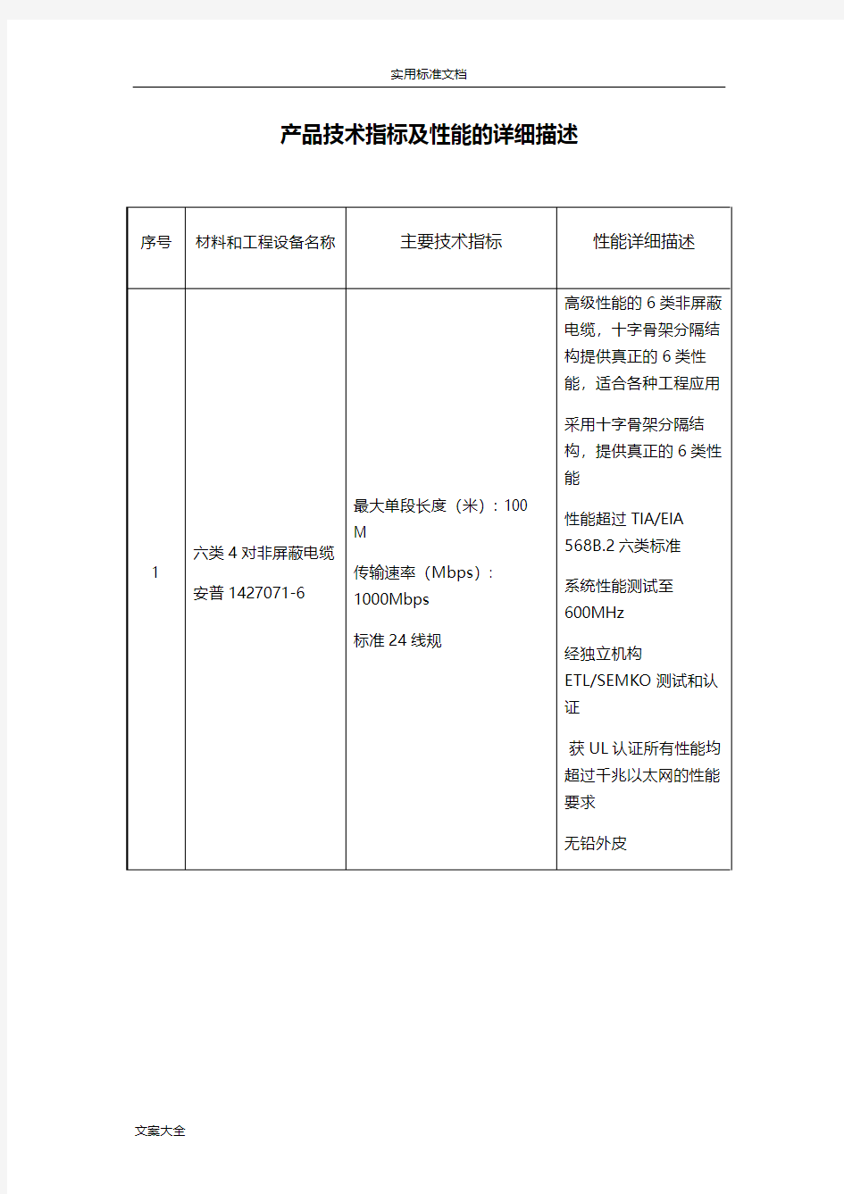 产品技术指标及性能地详细描述