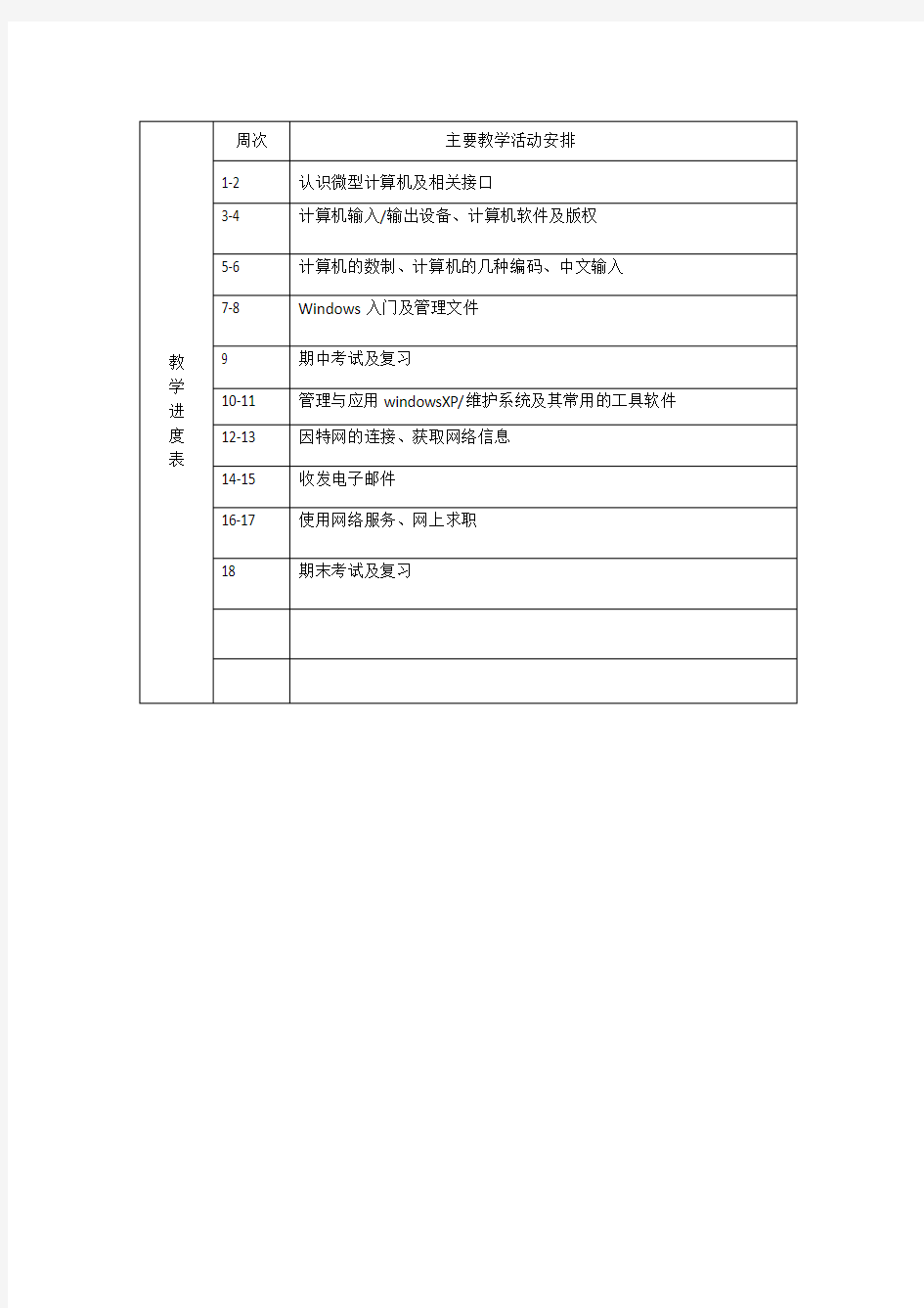 《Windows7操作系统》教学计划及进度表