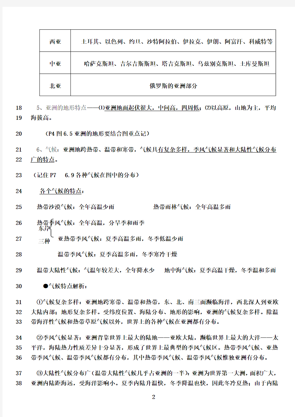 最新六年级地理下册重点知识要点