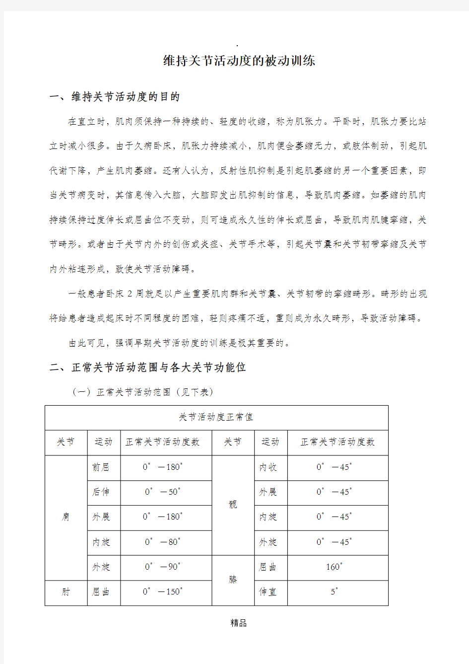 维持关节活动度的被动训练