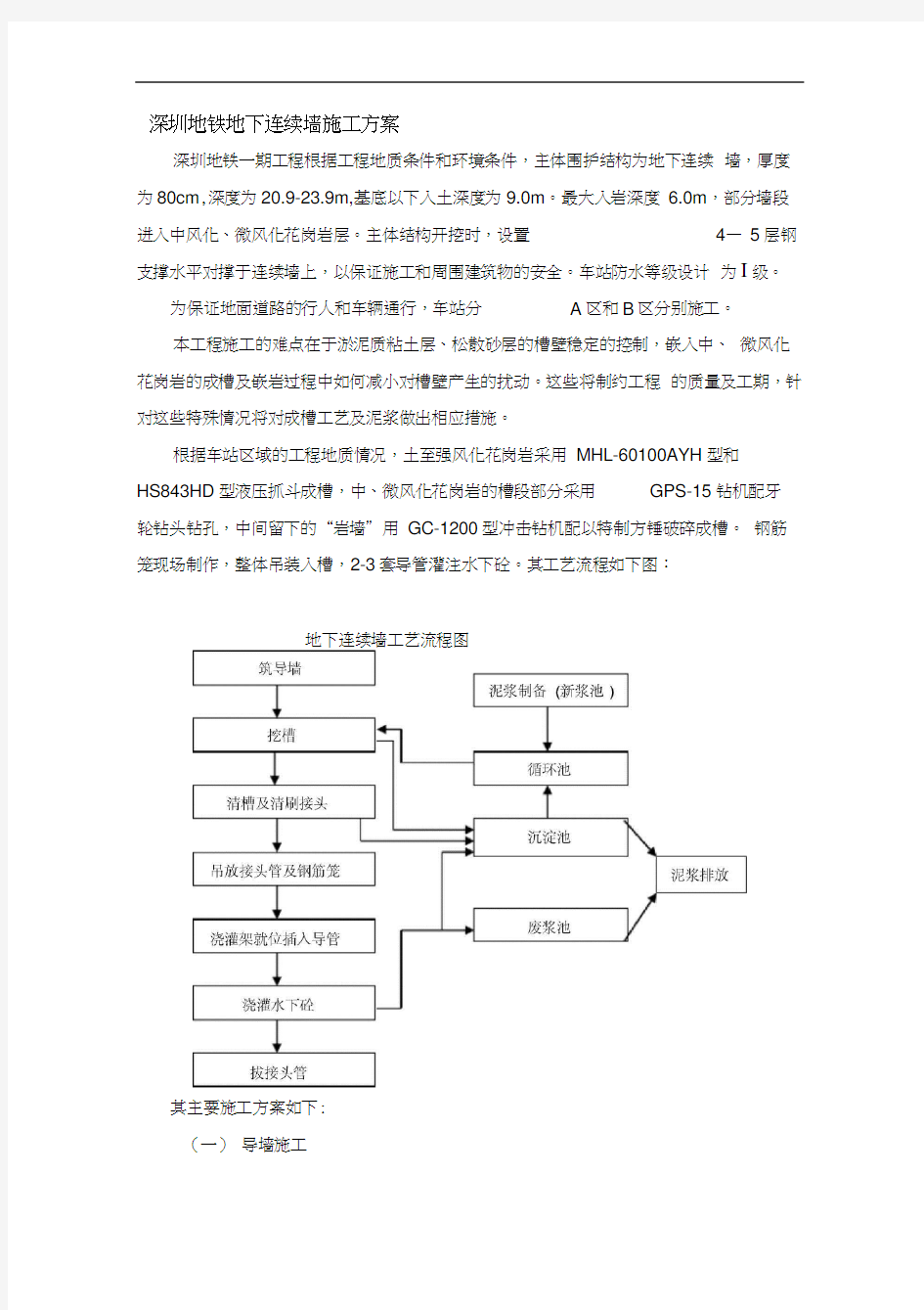 深圳地铁地下连续墙施工方案