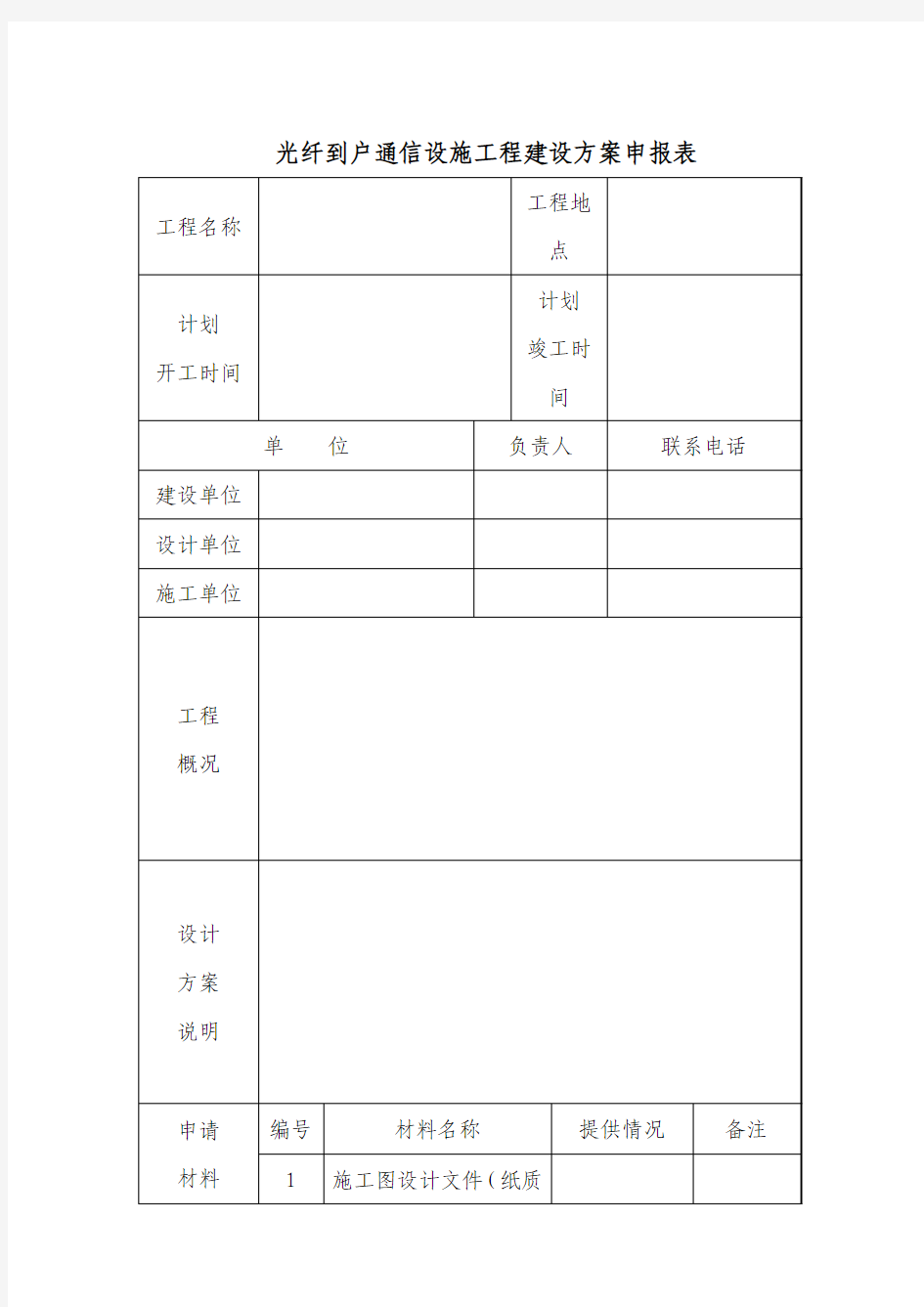 光纤到户工程各种表格