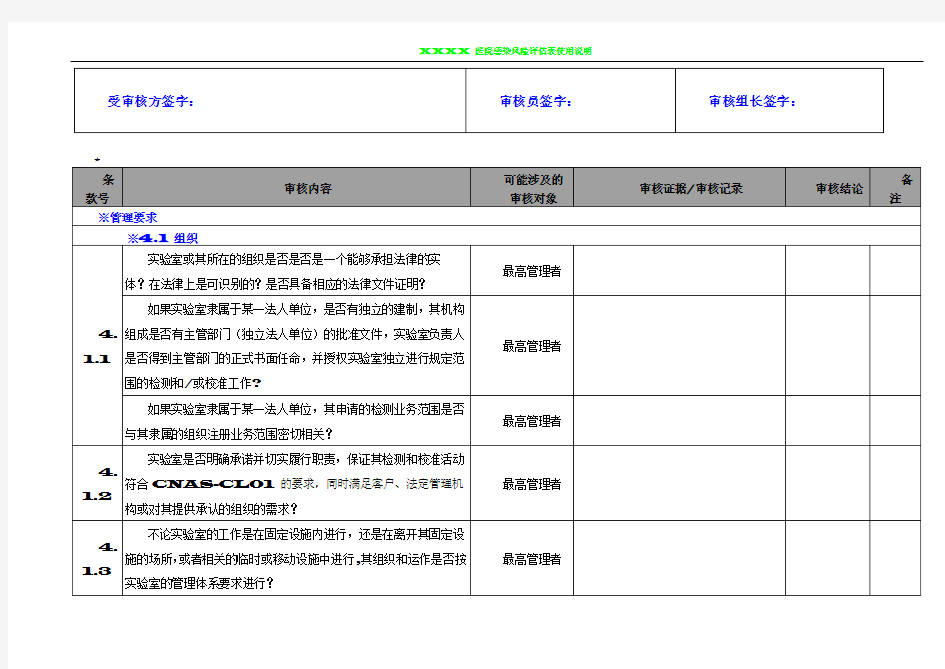 ISO17025管理体系内审检查表(范本)