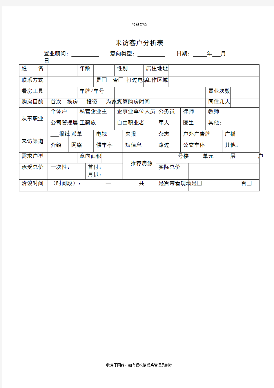 房地产来访客户分析表doc资料