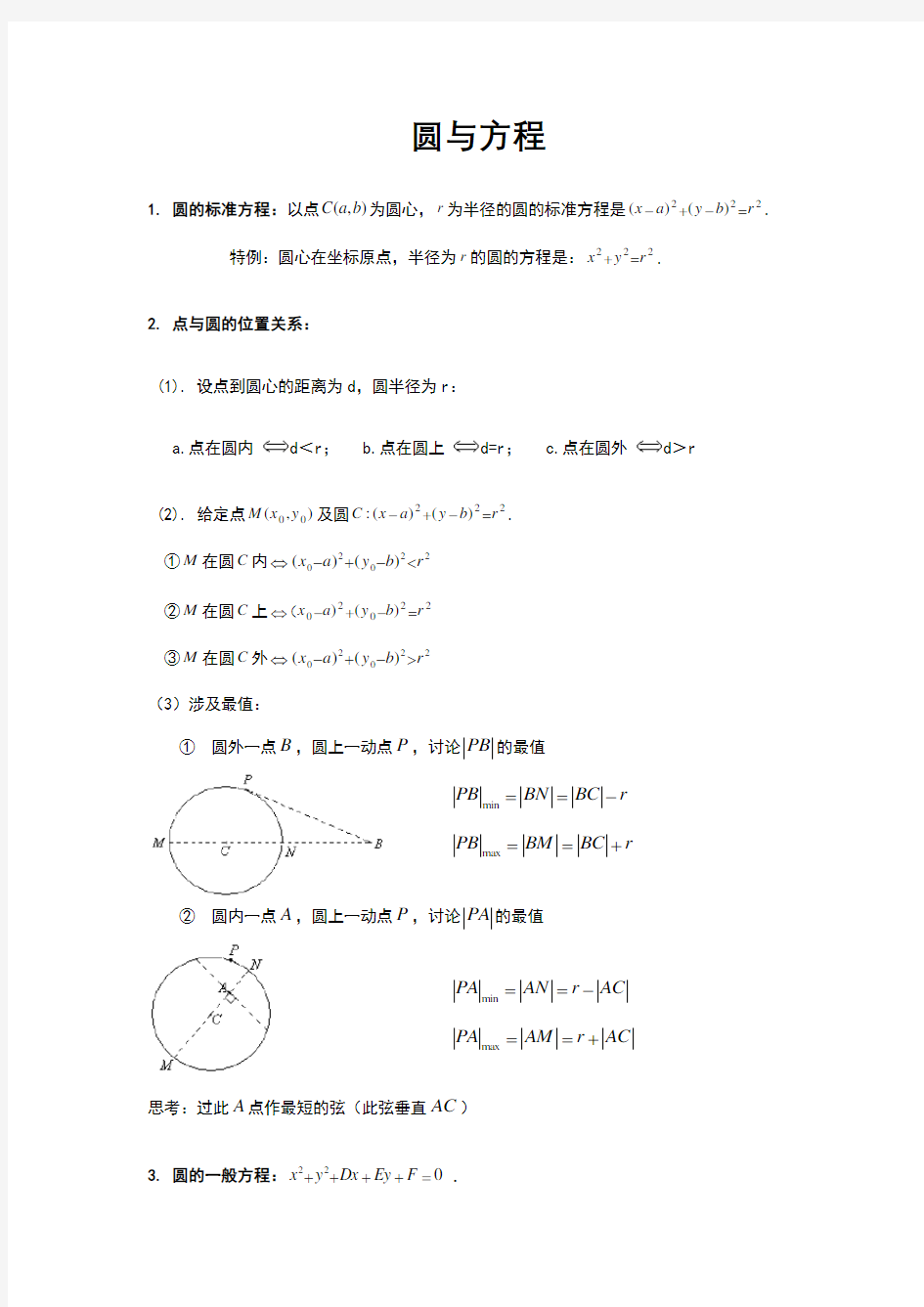 圆方程知识点总结典型例题