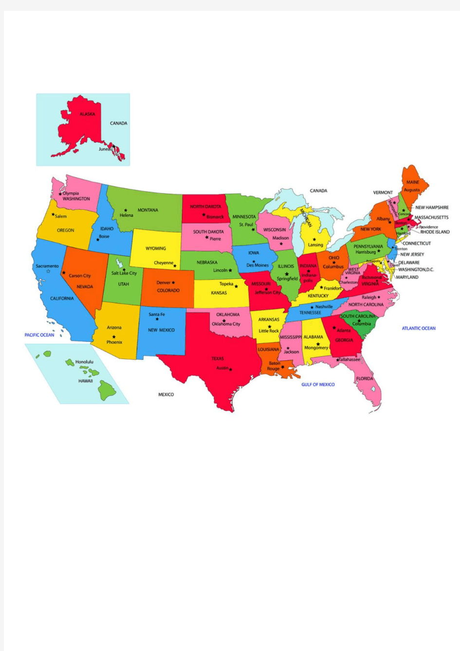 美国五十个州名称、音标、地图