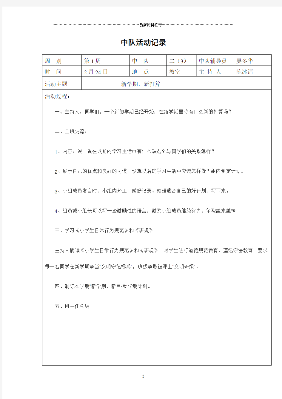 班队活动记录表精编版