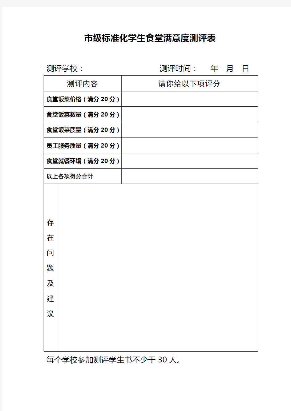 食堂满意度测评表