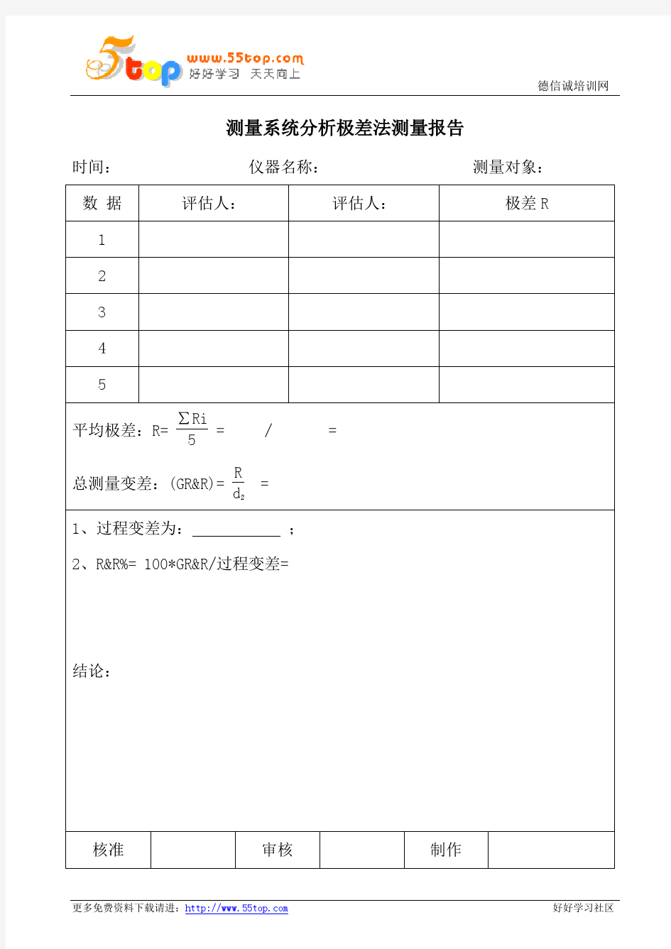 测量系统分析极差法测量报告