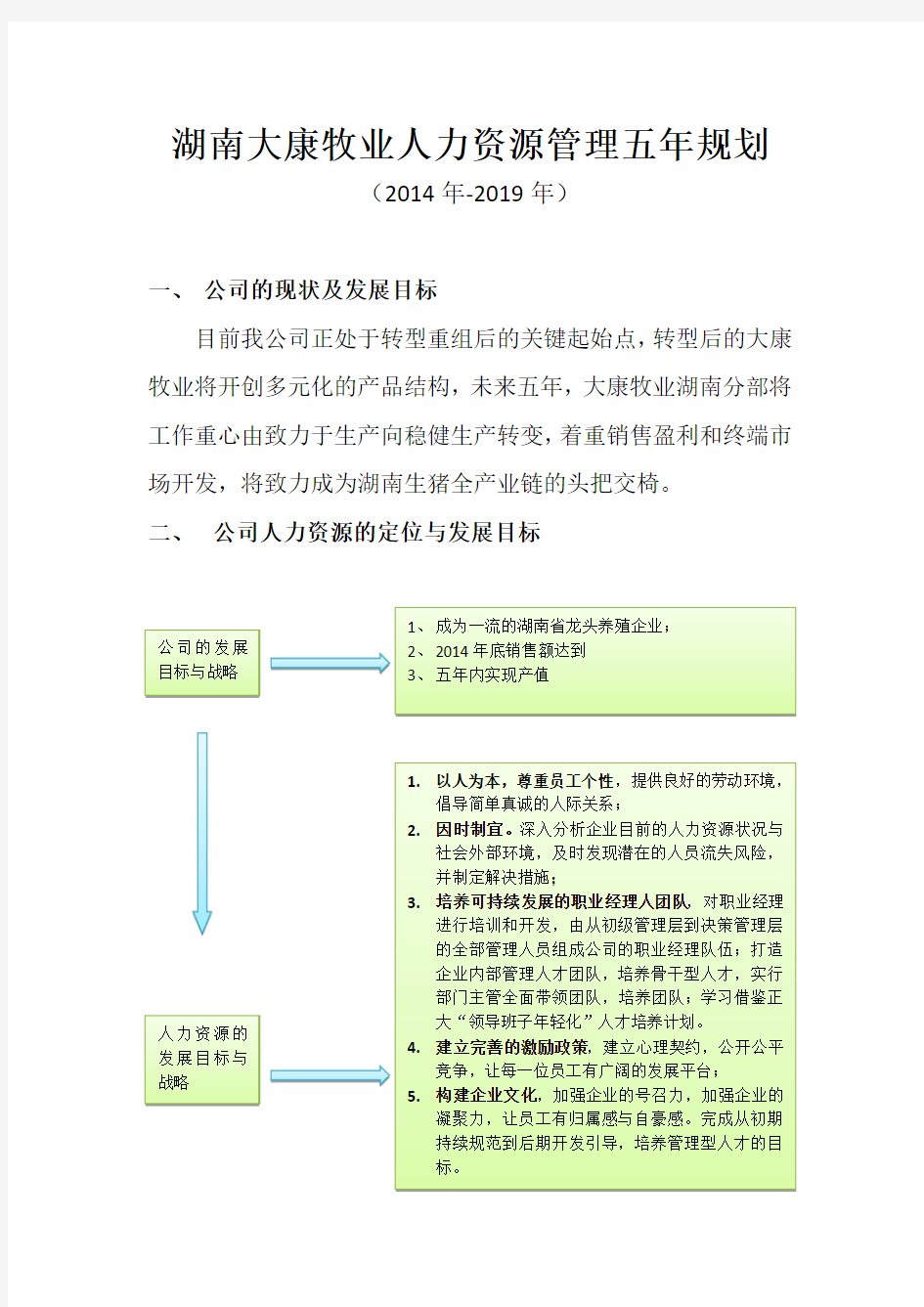 (完整版)人力资源五年规划